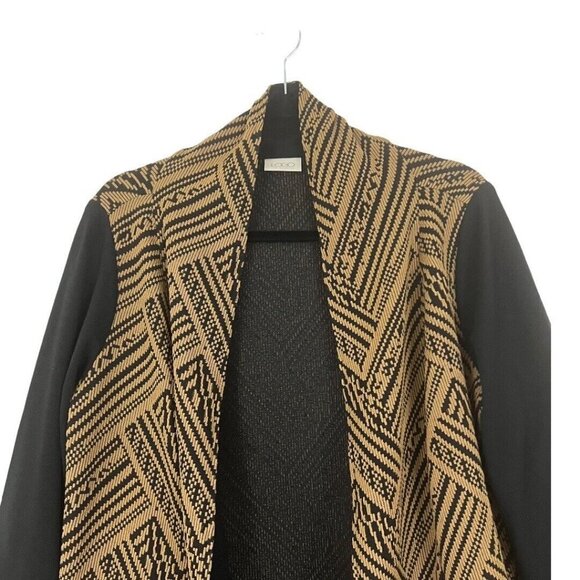 LOGO Lori Goldstein Womens Size Medium Tan Black Open Cardigan - Picture 3 of 5